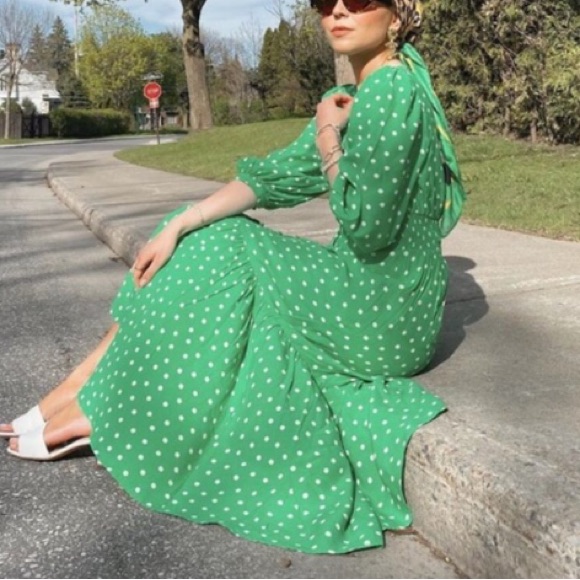 Zara Bright Green Polka Dot Midi Dress Nwt. Bloggers Favorite